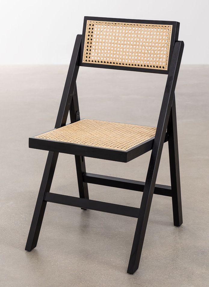Chaise de salle à manger pliante en bois de Frêne noir cendré et osier Dukaz - Lot de 2 - Photo n°1