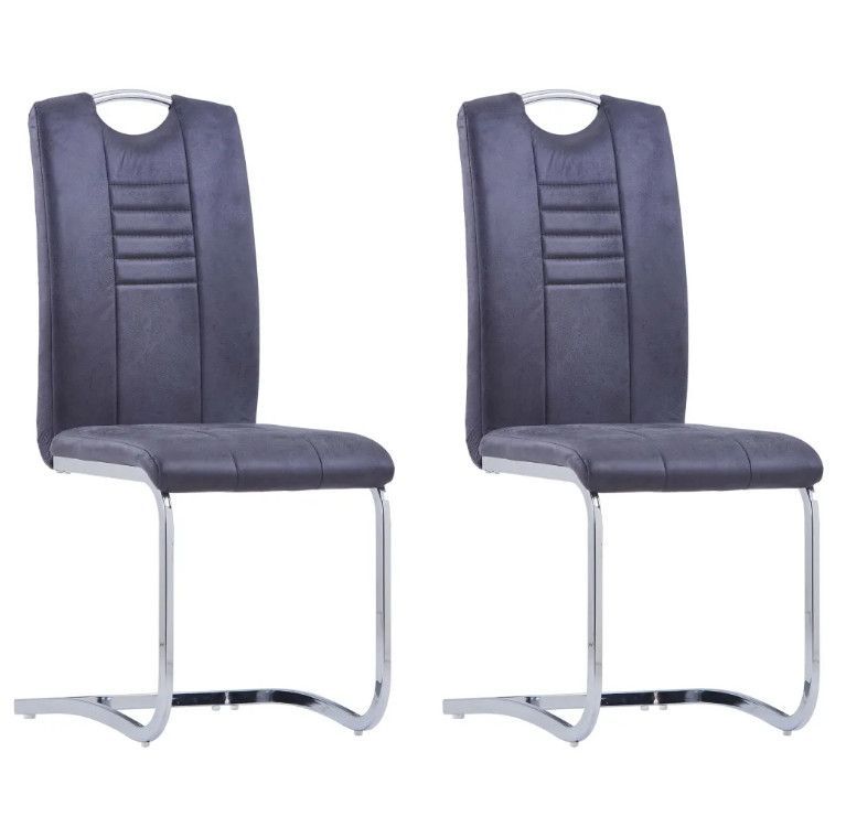Chaise de salle à manger simili cuir gris et métal chromé Divine - Lot de 2 - Photo n°1