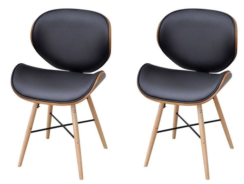 Chaise de salle à manger simili cuir noir et pieds hêtre massif clair Army - Lot de 2 - Photo n°1