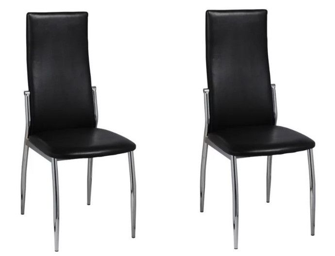 Chaise de salle à manger simili cuir noir et pieds métal chromé Cherish - Lot de 2 - Photo n°1