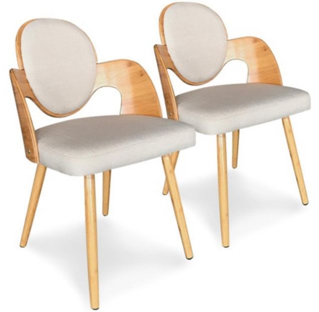 Chaise de salle à manger tissu beige et bois clair Gate - Lot de 2 - Photo n°1