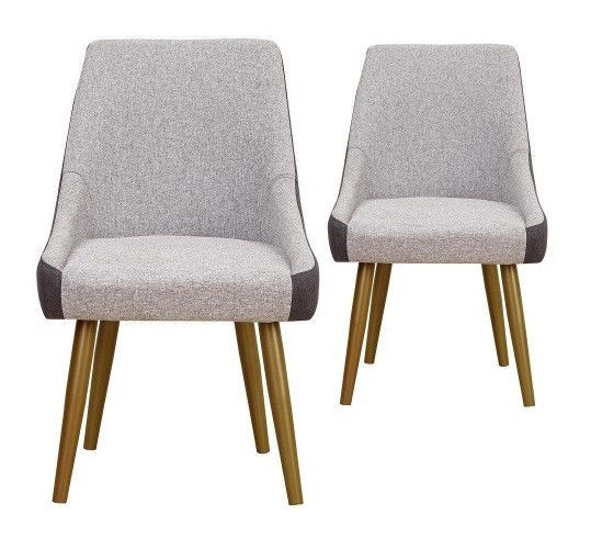 Chaise de salle à manger tissu gris clair et foncé et pieds métal doré Pamela - Lot de 2 - Photo n°1