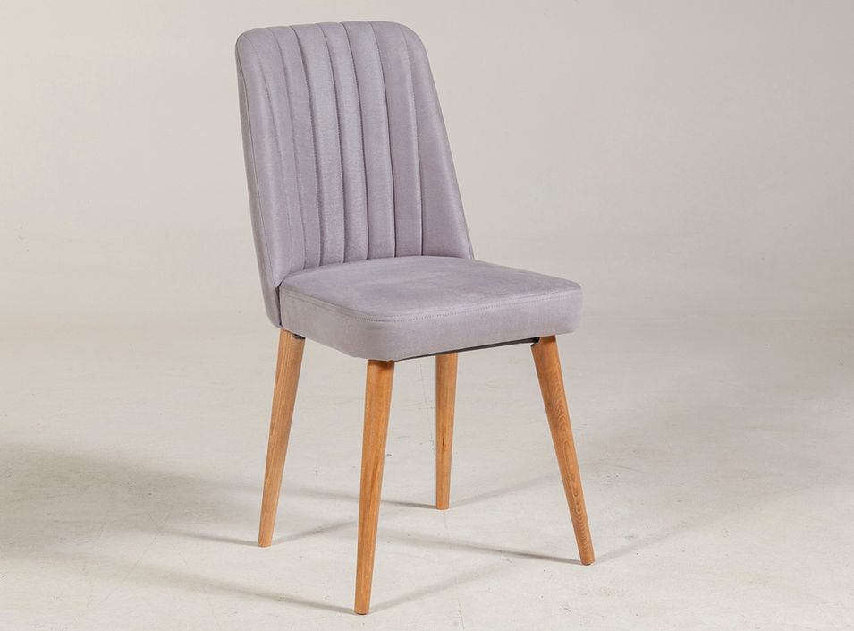 Chaise de salle à manger tissu gris et bois de pin naturel Mareva - Photo n°1