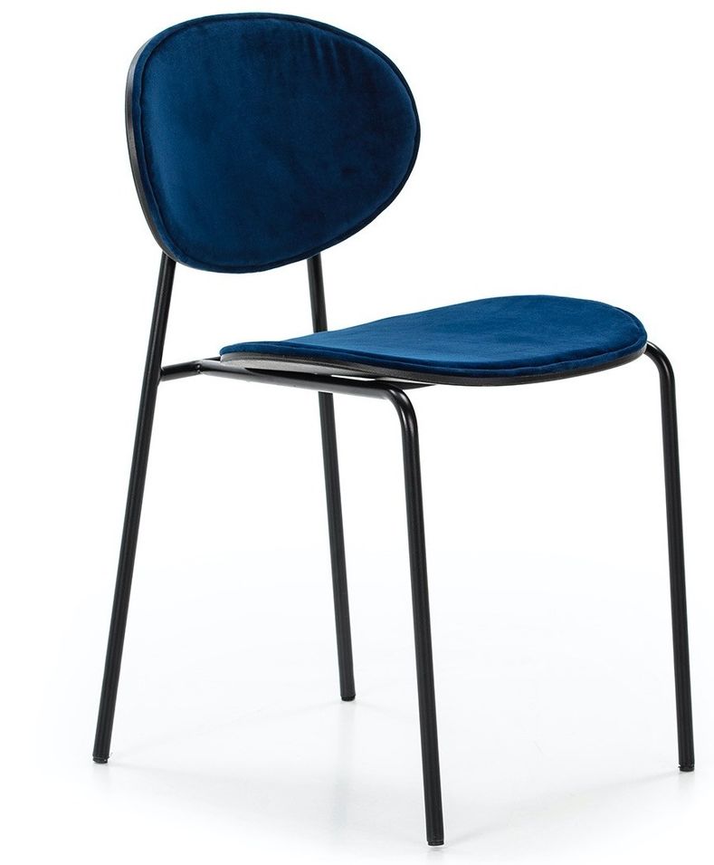 Chaise de salle à manger velours bleu et pieds métal noir Lyam - Photo n°1