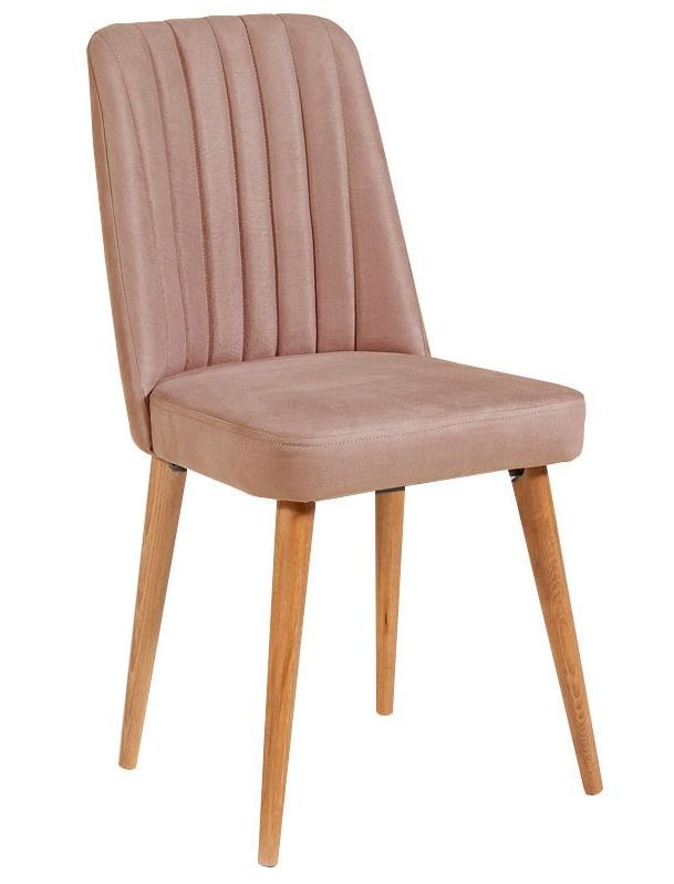 Chaise de salle à manger velours rose pale et bois naturel Akira - Photo n°1