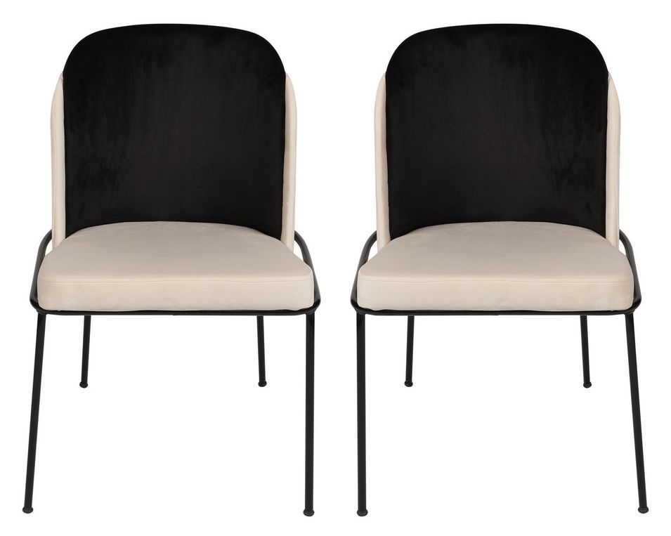 Chaise design assise velours noir et crème avec pieds métal noir Kareen - Lot de 2 - Photo n°1