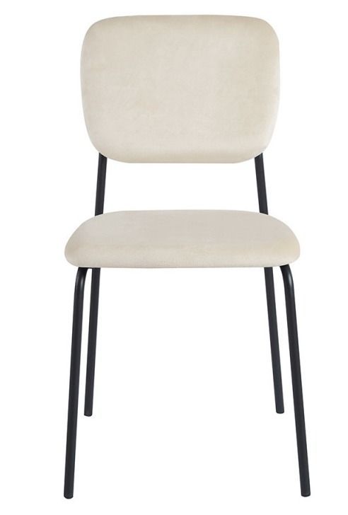 Chaise design avec assise velours crème et pieds en métal noir Kara - Photo n°1