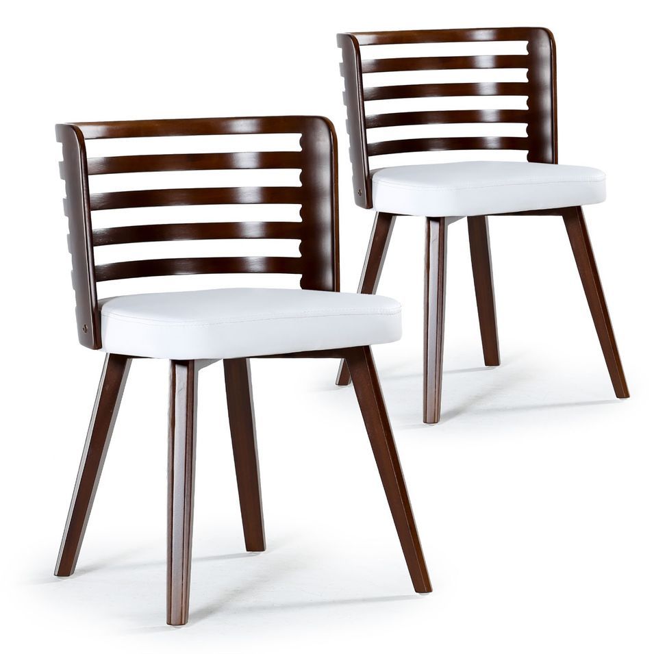 Chaise design bois noisette et simili blanc Rouby - Lot de 2 - Photo n°1