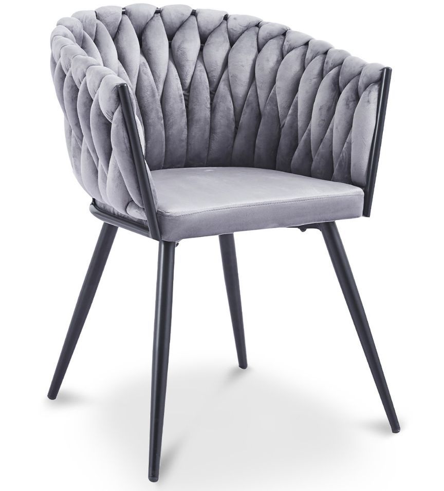 Chaise design capitonnée velours tressé et pieds métal noir Gala - Lot de 2 - Photo n°1