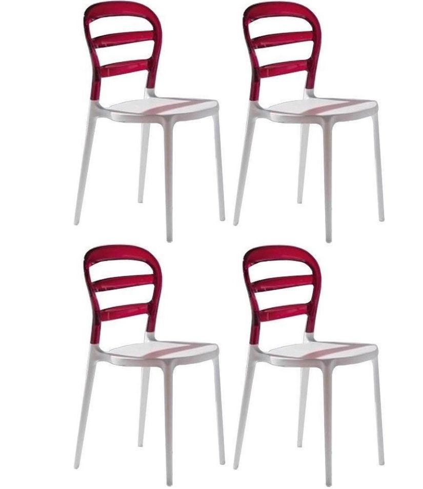 Chaise design laquée blanc et polycarbonate rouge Verza- Lot de 4 - Photo n°1