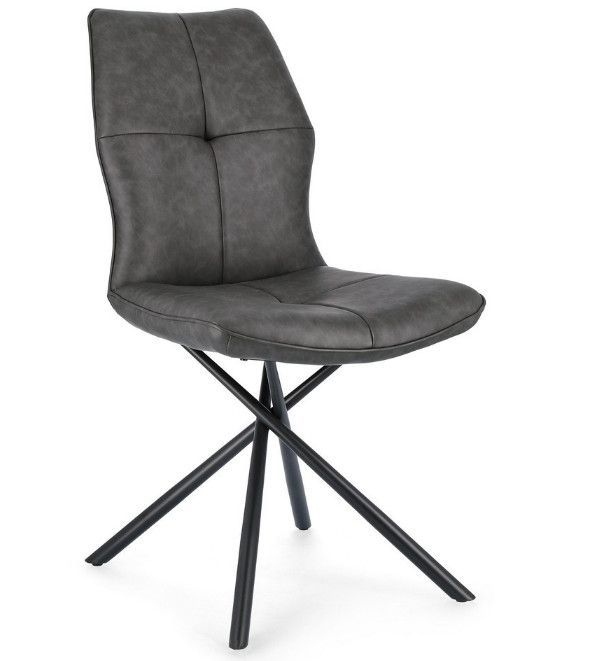 Chaise design simili cuir gris et pieds acier noir Kowla - Lot de 2 - Photo n°1