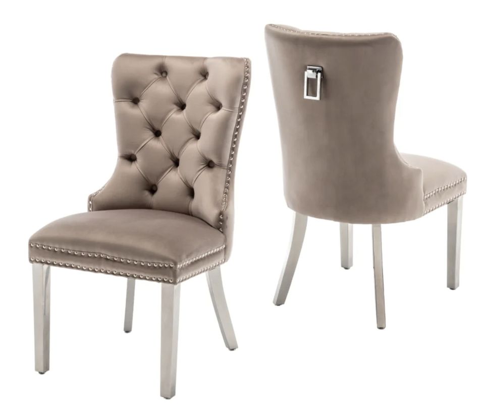 Chaise design velours capitonné clouté et pieds acier chromé Kazar - Lot de 2 - Photo n°1