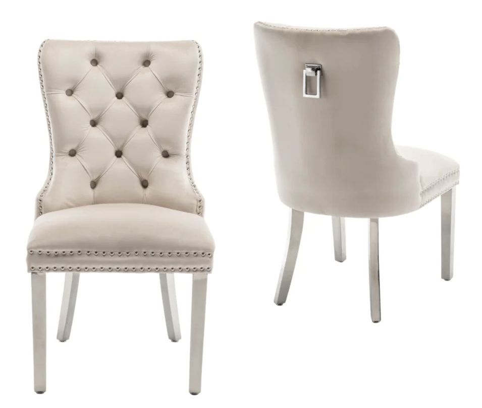 Chaise design velours capitonné clouté et pieds acier chromé Kazar - Lot de 2 - Photo n°1