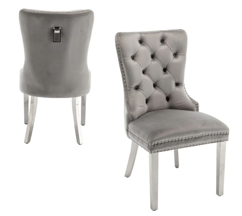 Chaise design velours capitonné clouté et pieds acier chromé Kazar - Lot de 2 - Photo n°1