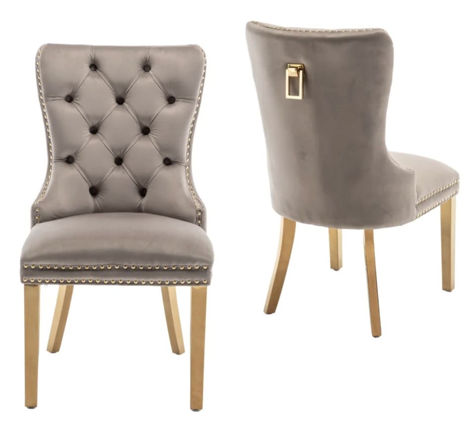 Chaise design velours capitonné clouté et pieds acier doré Kazar - Lot de 2 - Photo n°1