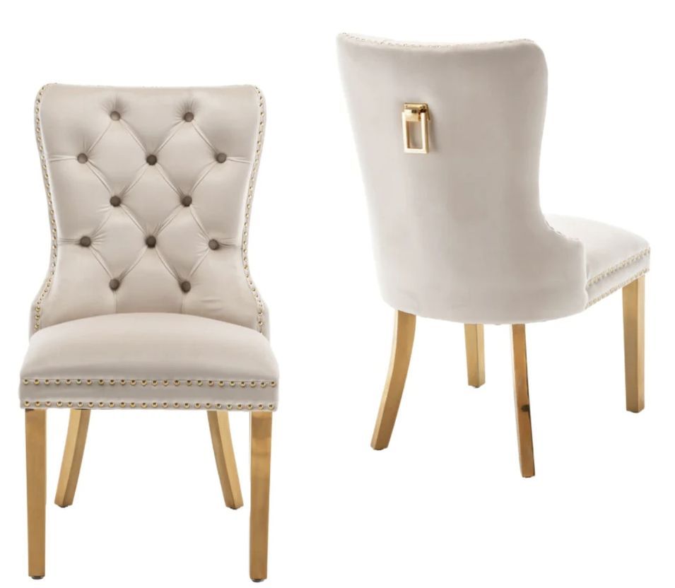 Chaise design velours capitonné clouté et pieds acier doré Kazar - Lot de 2 - Photo n°1