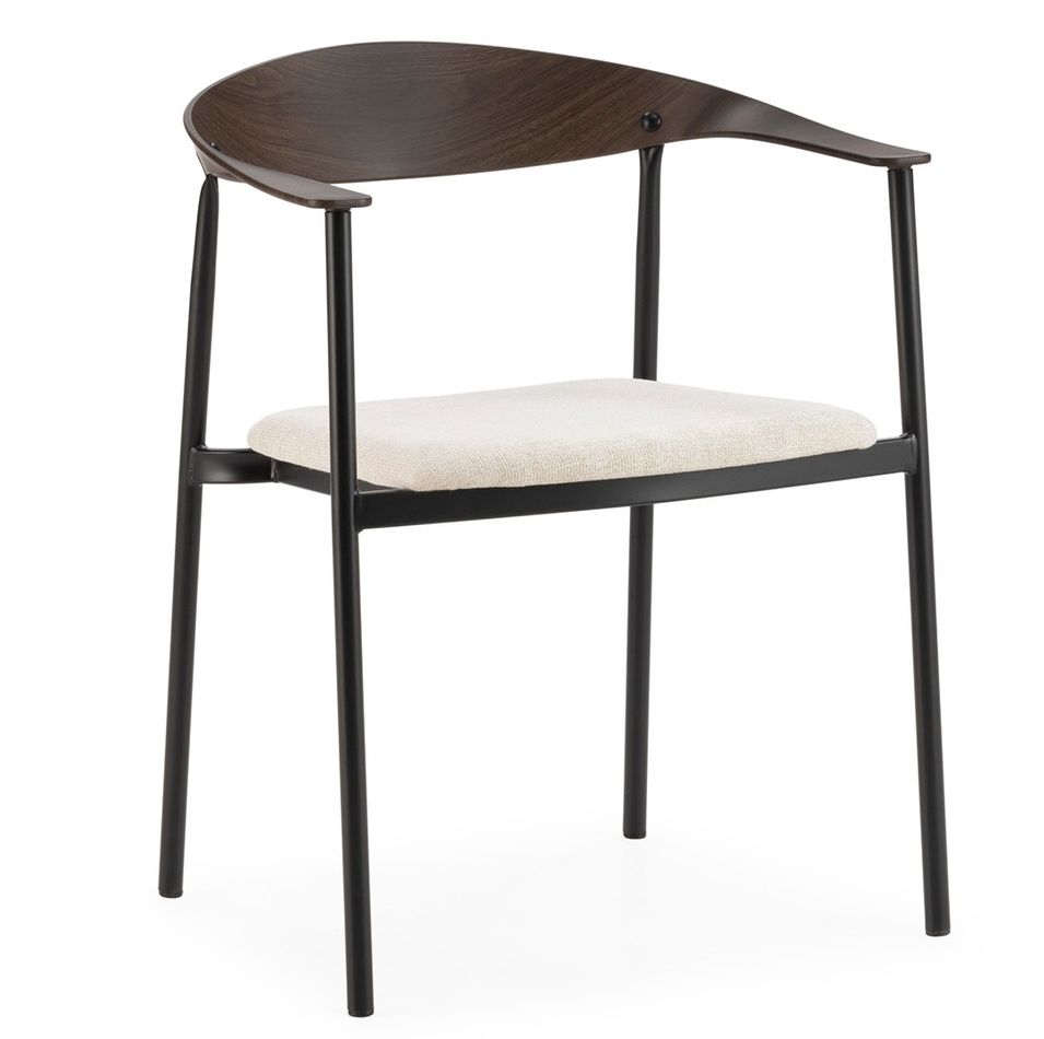 Chaise empilable KALIKO - Métal noir, bois noyer et tissu blanc - Photo n°1