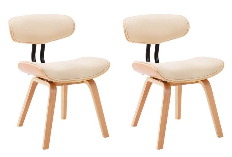 Chaise en bois clair et similicuir beige Pride - Lot de 2 - Photo n°1