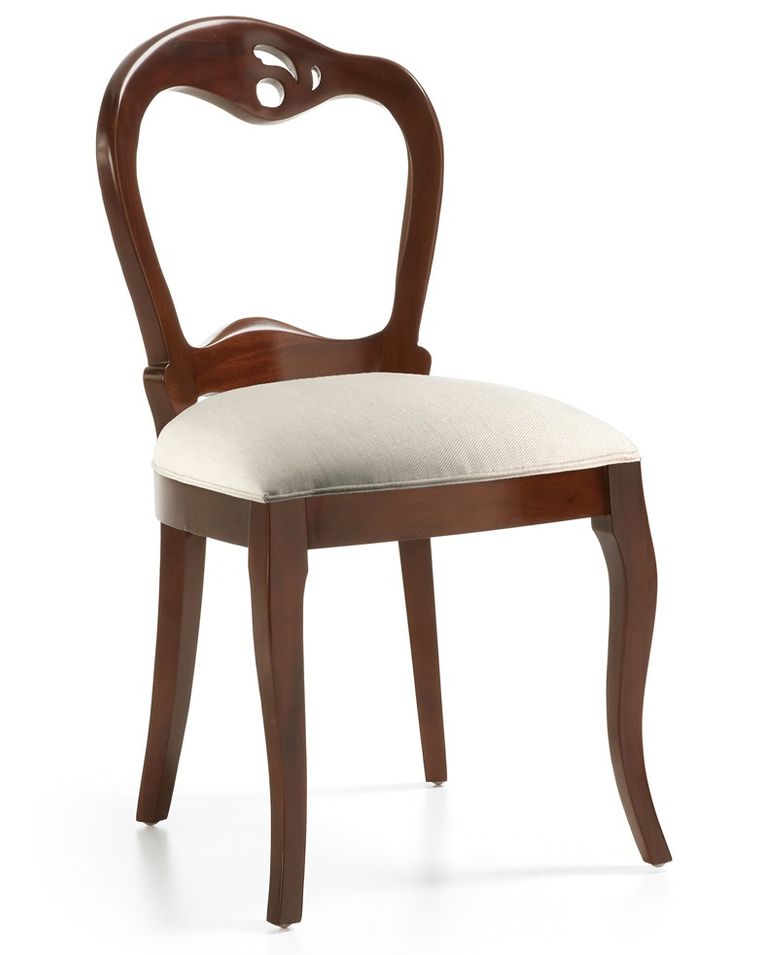 Chaise en bois massif d'acajou et tissu beige Kaly - Photo n°1