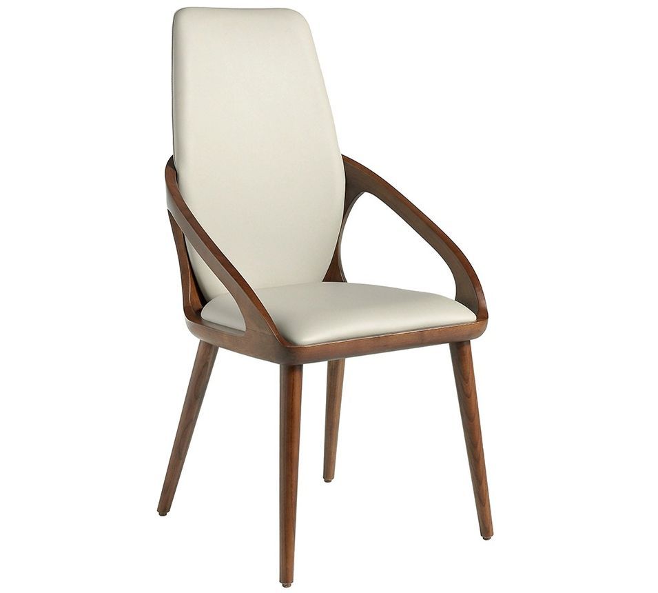 Chaise avec accoudoir NIVA - Noyer et simili cuir beige clair - Photo n°1