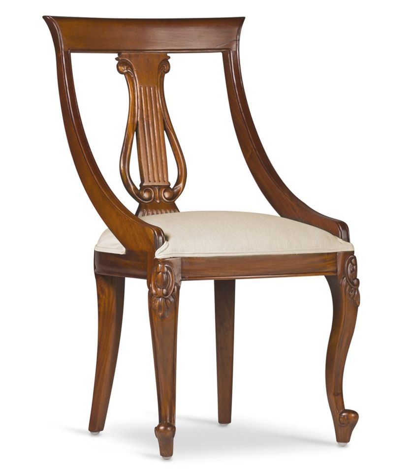 Chaise en bois massif d'acajou et tissu rembourré beige CASTLE - Style colonial - Photo n°1