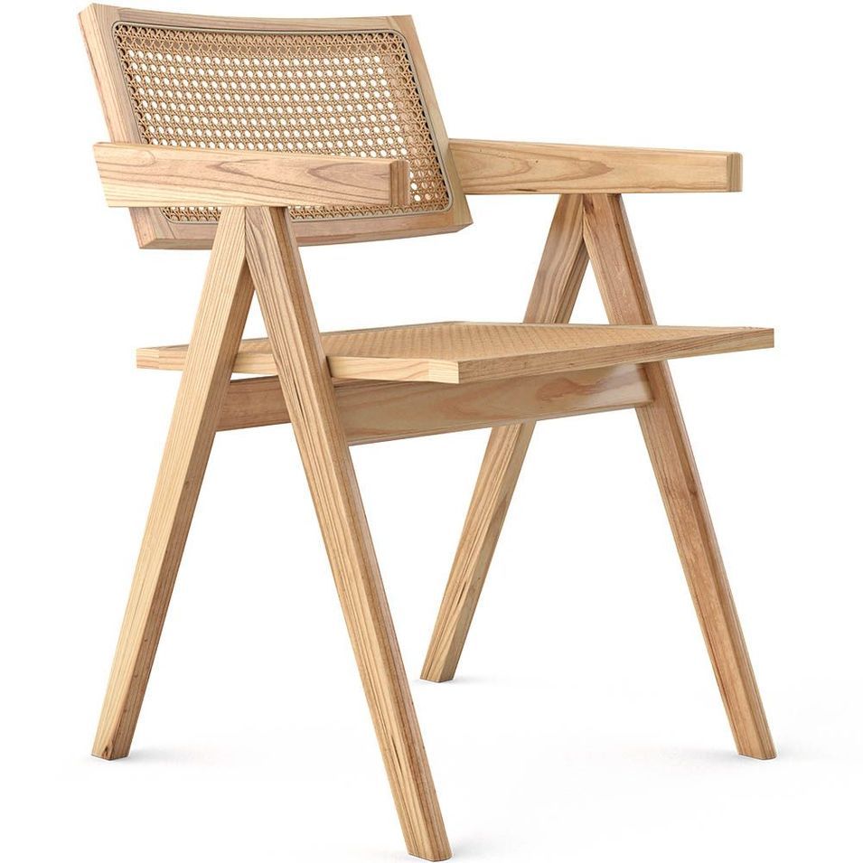Chaise en canne de rotin et bois de frêne Kiten - Modèle avec accoudoir - Photo n°1