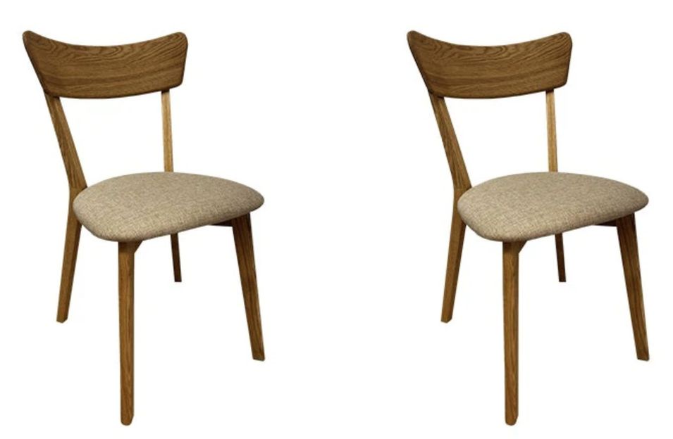 Chaise en chêne massif naturel et tissu beige Dania - Lot de 2 - Photo n°1