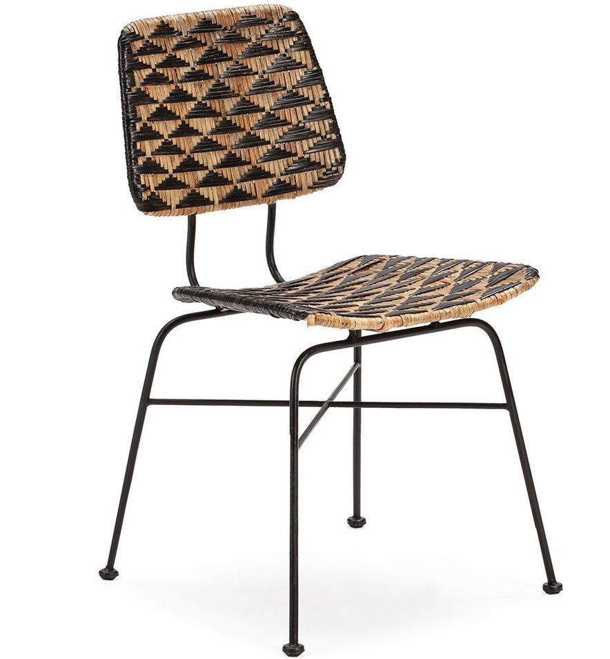 Chaise en osier naturel et noir avec pieds métal noir KEVY - Photo n°1