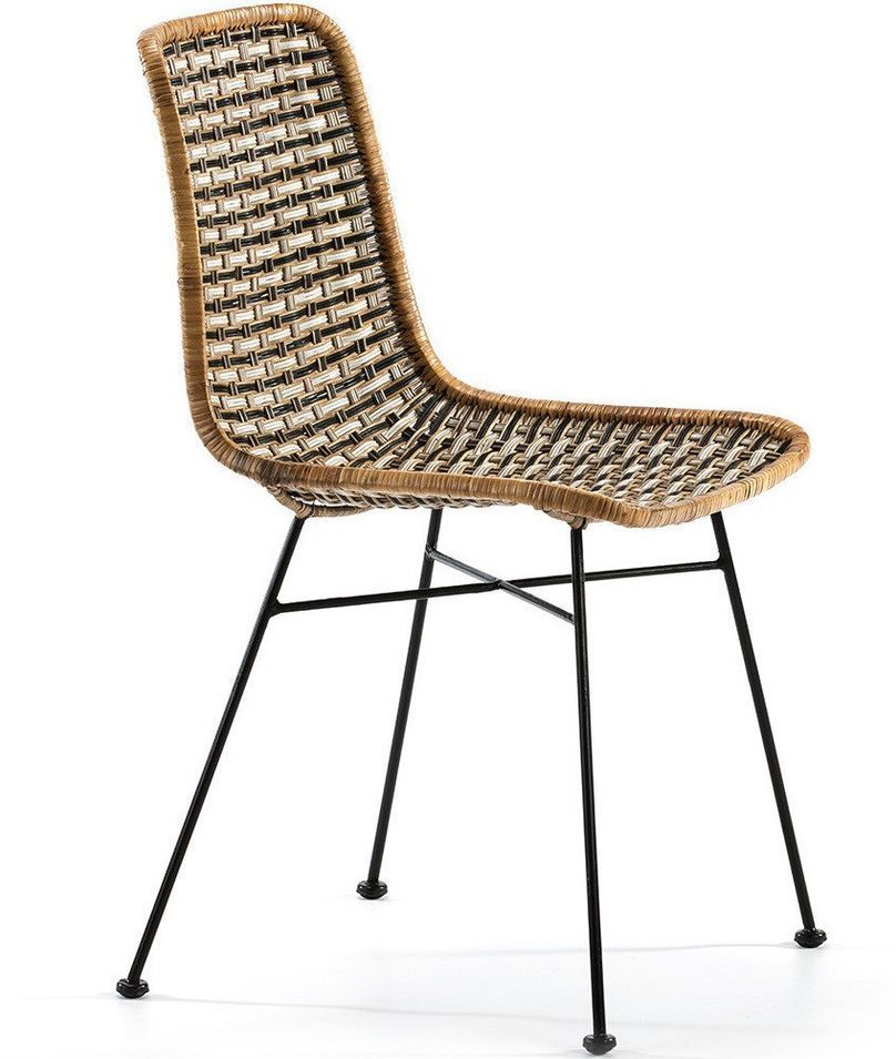 Chaise en osier tissé noir et blanc et pieds métal noir URBEN - Photo n°1