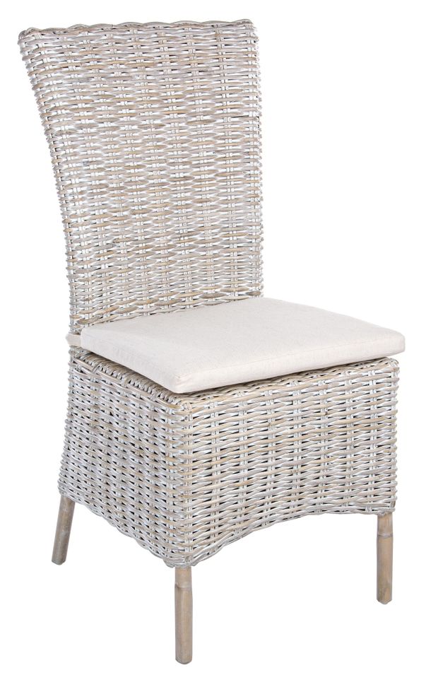 Chaise en rotin avec coussin naturel gris blanc Isla - Photo n°1
