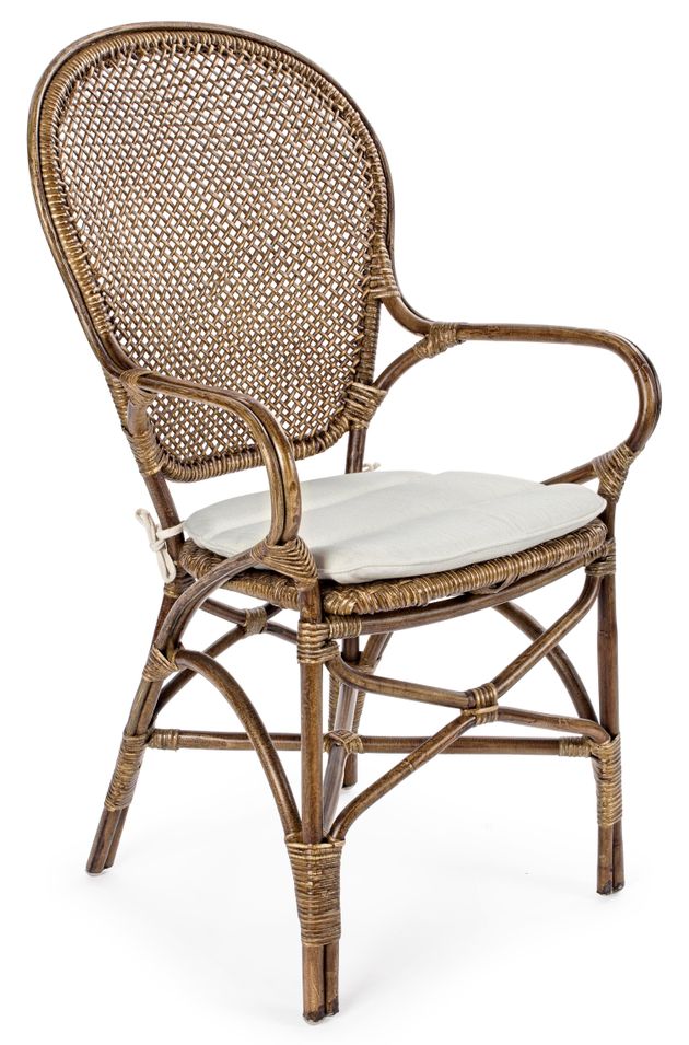Chaise en rotin vieilli avec coussin marron Edelina - Lot de 2 - Photo n°1