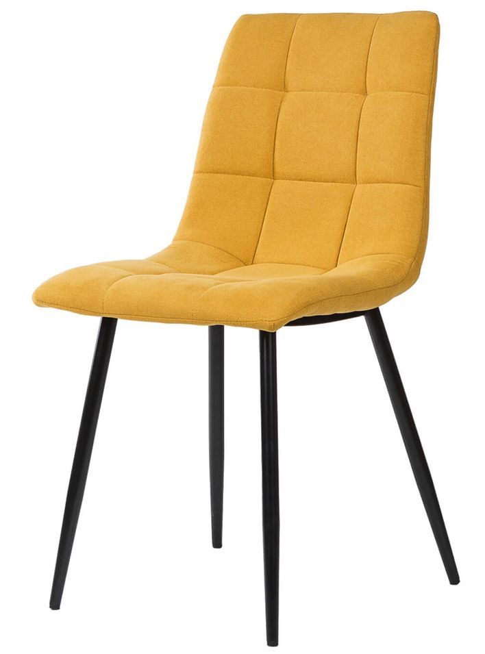 Chaise en tissu capitonnée rembourré Livio – Élégance moderne avec pieds en métal noir - Photo n°1