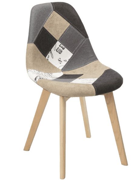 Chaise en tissu patchwork beige et pieds en bois naturel Louvio - Photo n°1