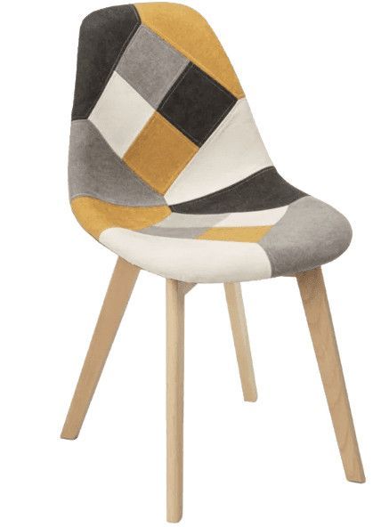 Chaise en tissu patchwork jaune et pieds en bois naturel Kobali - Photo n°1
