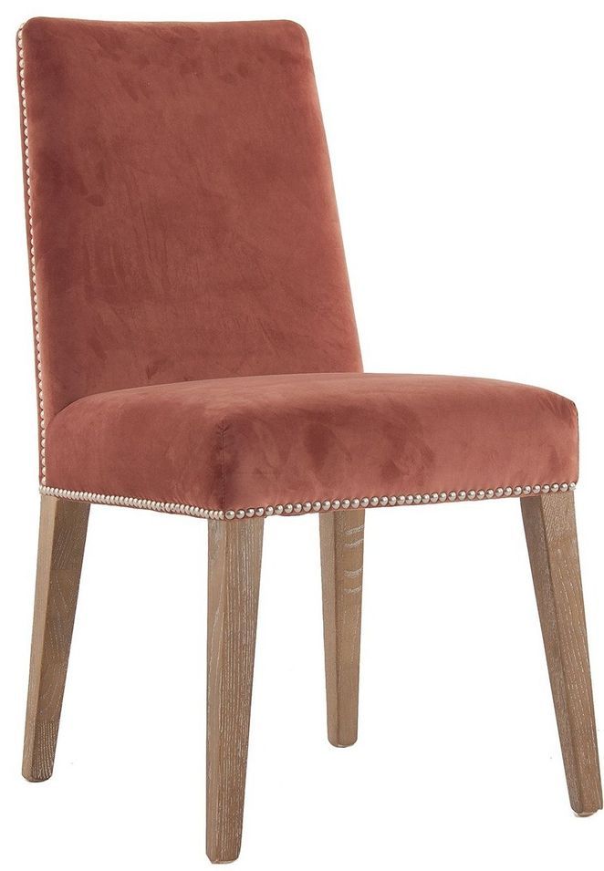 Chaise frêne massif foncé et velours saumon Berta - Lot de 2 - Photo n°1