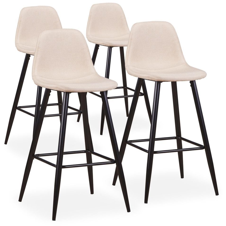 Chaise haute de bar tissu beige Kofy - Lot de 4 - Photo n°1