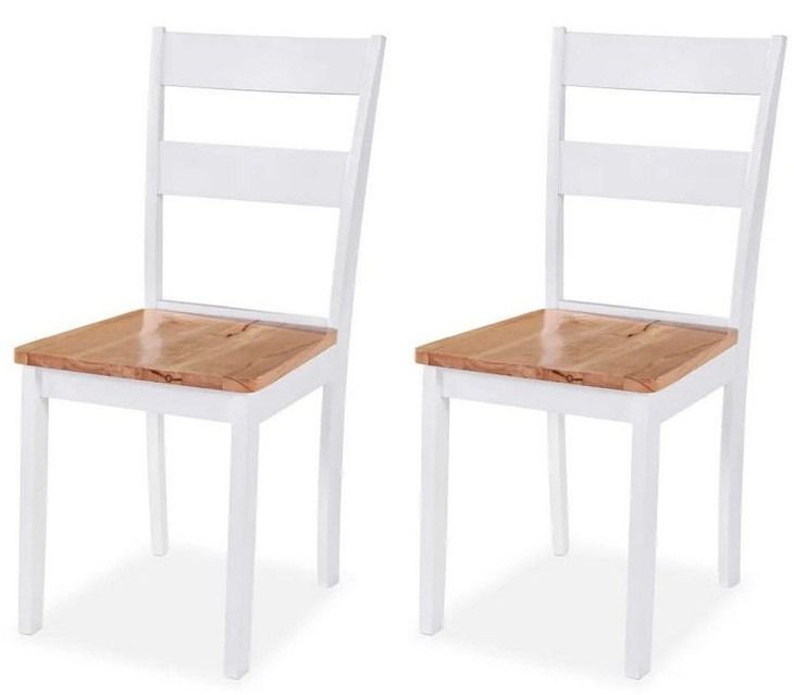 Chaise hévéa massif clair et blanc Amine - Lot de 2 - Photo n°1