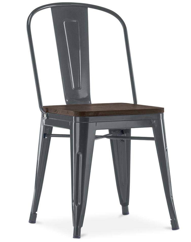 Chaise industrielle acier brillant et assise en bois massif marron Reko - Photo n°1