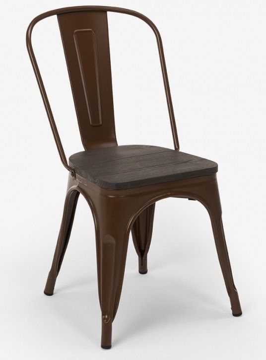 Chaise industrielle acier brillant et assise en bois massif marron Reko - Photo n°1