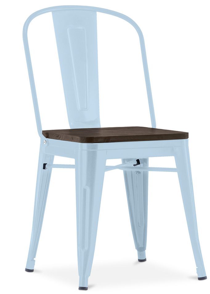 Chaise industrielle acier brillant et assise en bois massif marron Reko - Photo n°1