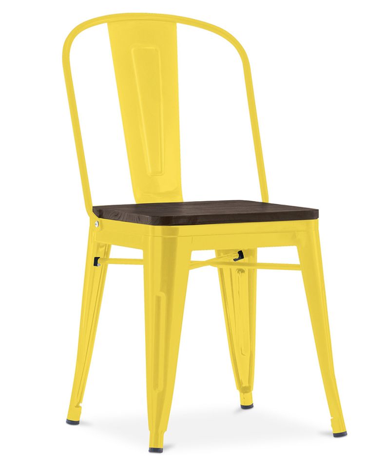 Chaise industrielle acier brillant et assise en bois massif marron Reko - Photo n°1