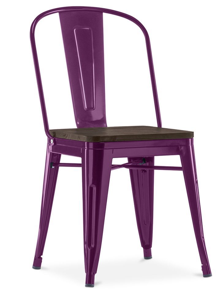 Chaise industrielle acier brillant et assise en bois massif marron Reko - Photo n°1