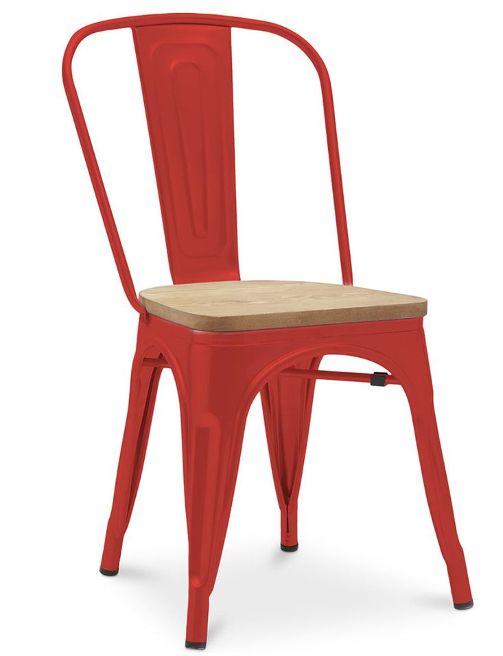 Chaise industrielle acier brillant et assise en bois massif naturel Reko - Photo n°1