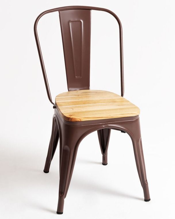 Chaise industrielle acier brillant et assise en bois massif naturel Reko - Photo n°1