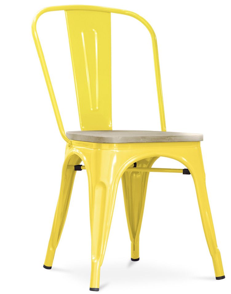 Chaise industrielle acier brillant et assise en bois massif naturel Reko - Photo n°1