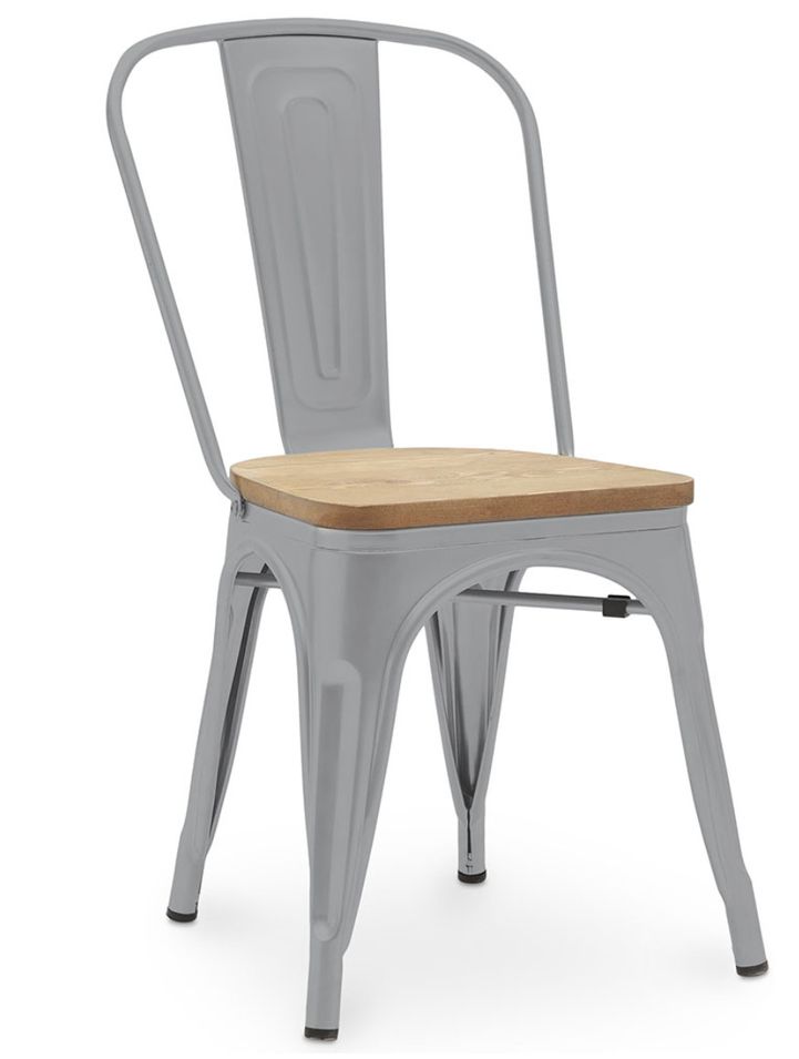 Chaise industrielle acier brillant et assise en bois massif naturel Reko - Photo n°1