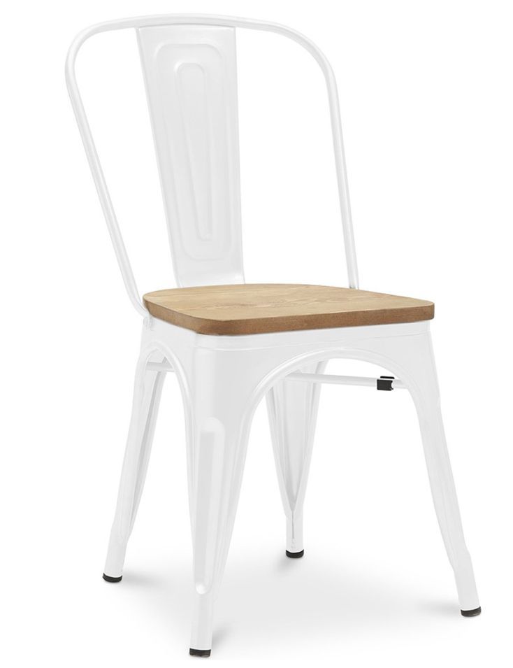 Chaise industrielle acier brillant et assise en bois massif naturel Reko - Photo n°1