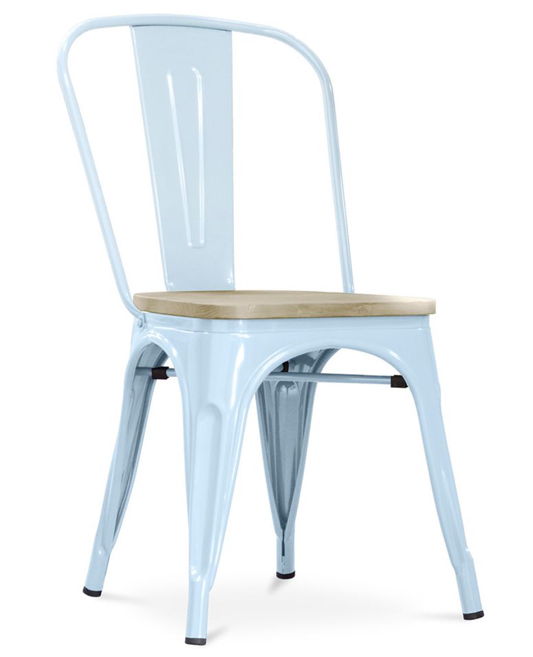 Chaise industrielle acier brillant et assise en bois massif naturel Reko - Photo n°1