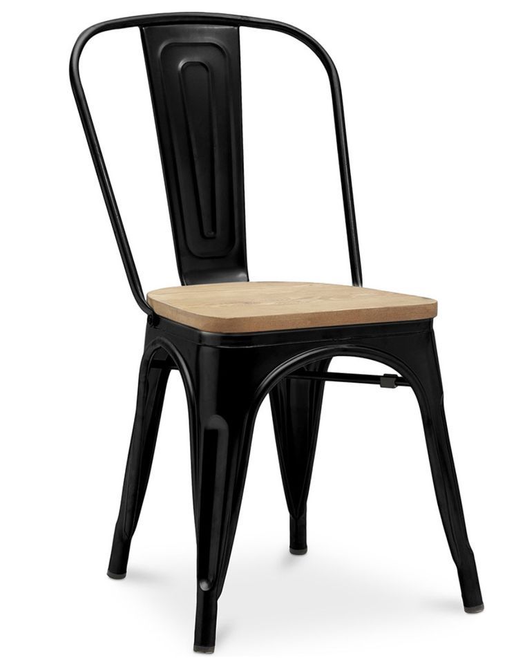 Chaise industrielle acier brillant et assise en bois massif naturel Reko - Photo n°1