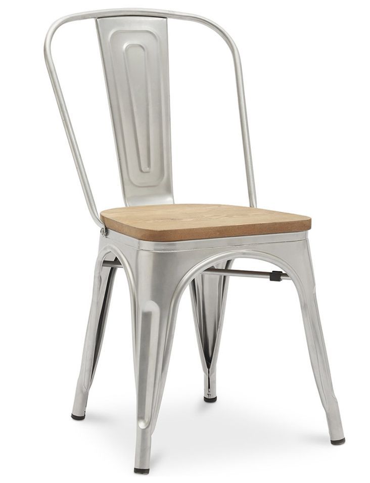 Chaise industrielle acier vieilli et assise en bois massif naturel Reko - Photo n°1